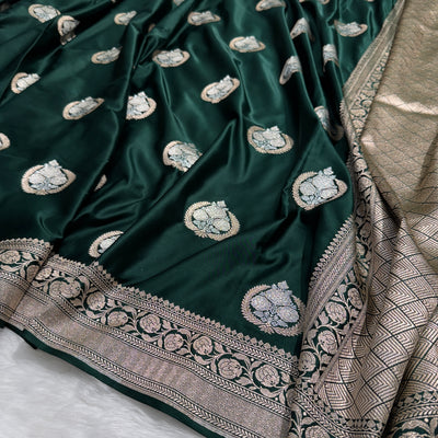Bottle Green Minakari Boota Mashru Silk Saree
