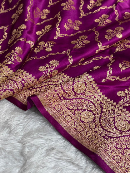 Magenta with Boota Pattern Satin Katan Silk Saree SK67