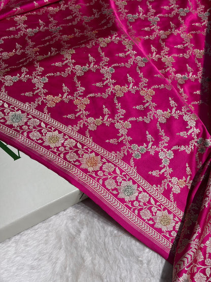 Baby Pink Shade Banarasi Minakari with Jaal Pattern Mashru Silk Saree MS56
