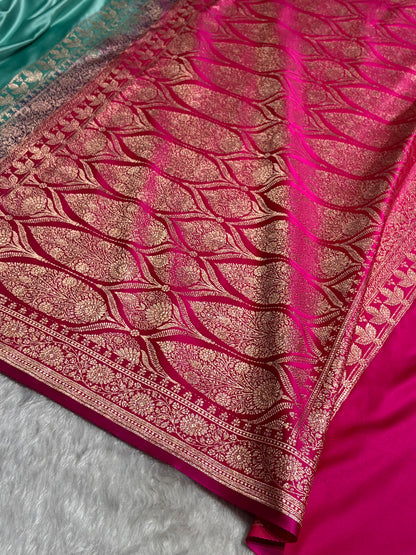 Banarasi Satin Katan Saree in Contrast Sea Green / Wine Shades SK131