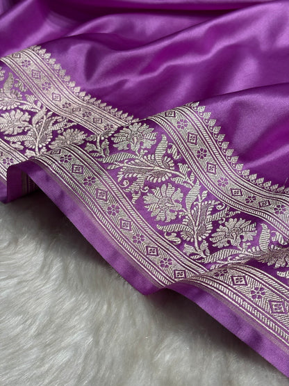 Lavender Plain Mashru Silk Saree MS22