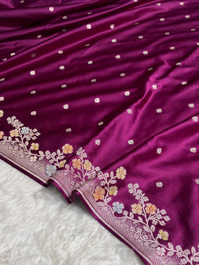 Wine Shades Minakari Floral Border Booti Mashru Silk Saree MCS75