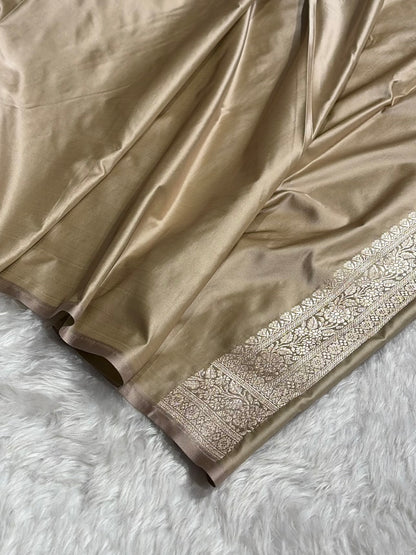 Light Olive Shades Banarasi With Floral Border Mashru Silk Saree MSM-127
