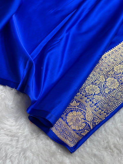 Banarasi Royal Blue Unique Boota Pattern Satin Katan Silk Saree SK68