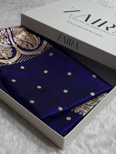 Satin Silk Saree Banarasi Booti in Royal Blue Shades SS29
