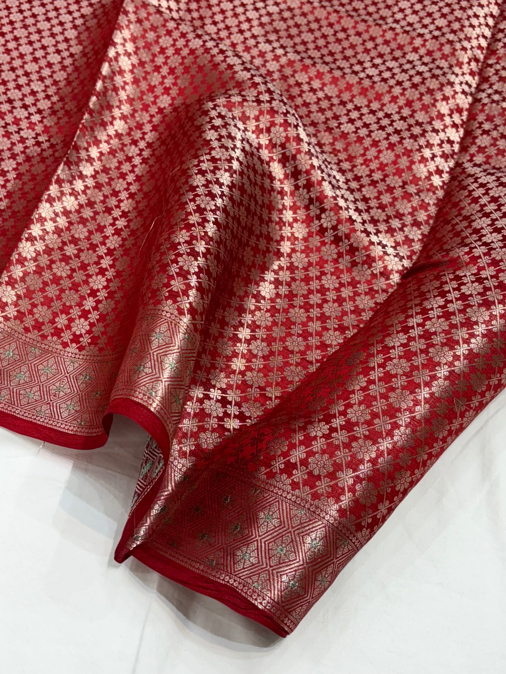 Red Flower Booti Pure Caramel Silk Saree