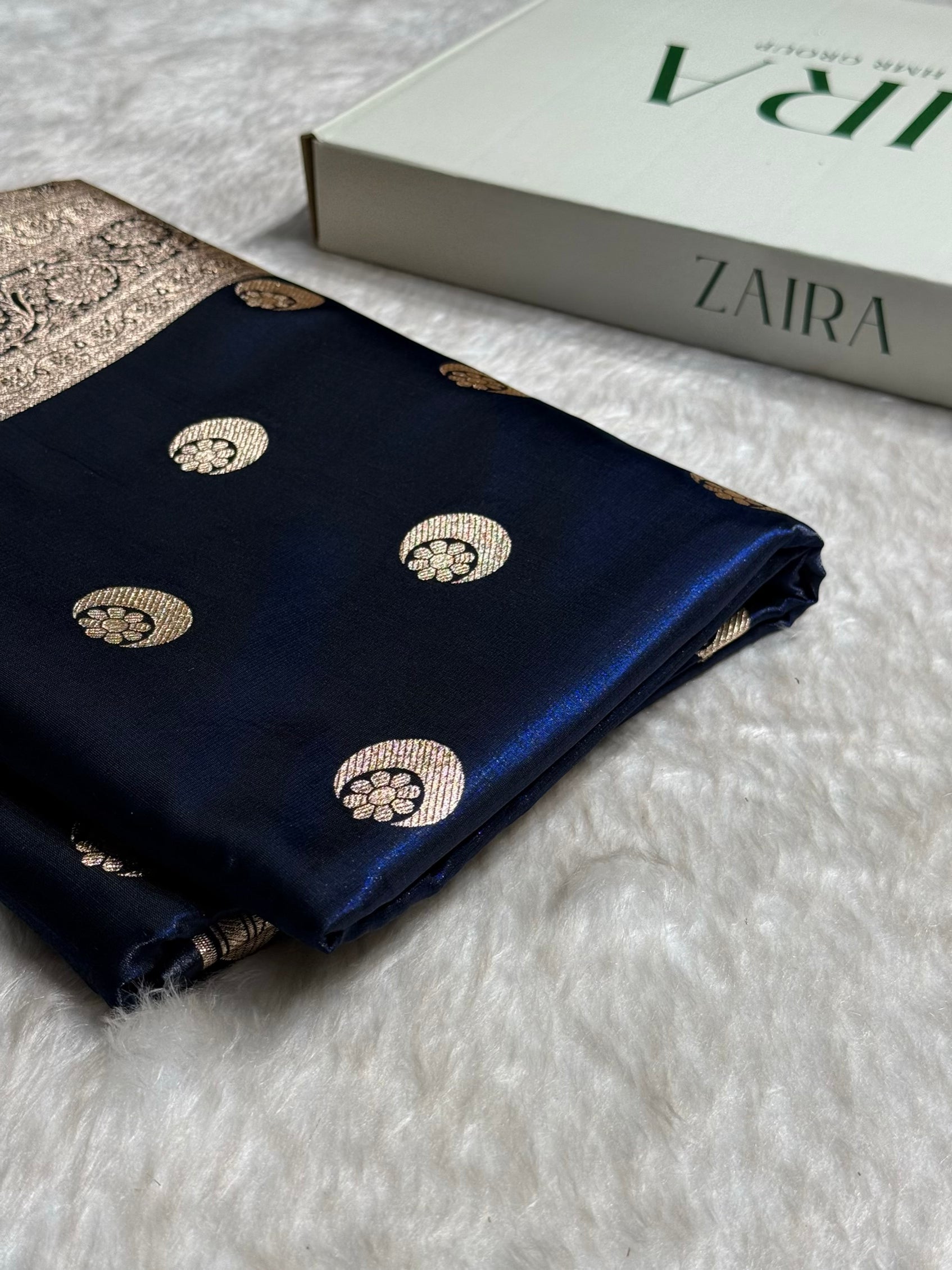 Navy Blue Chand Tara Satin Silk Saree SS04