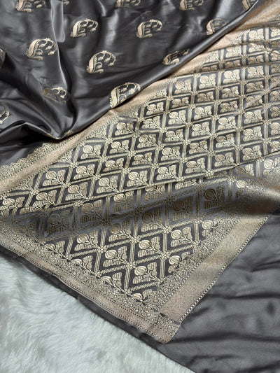 Dusty Gray Shades Unique Boota Motif Mashru Silk Saree MCS12