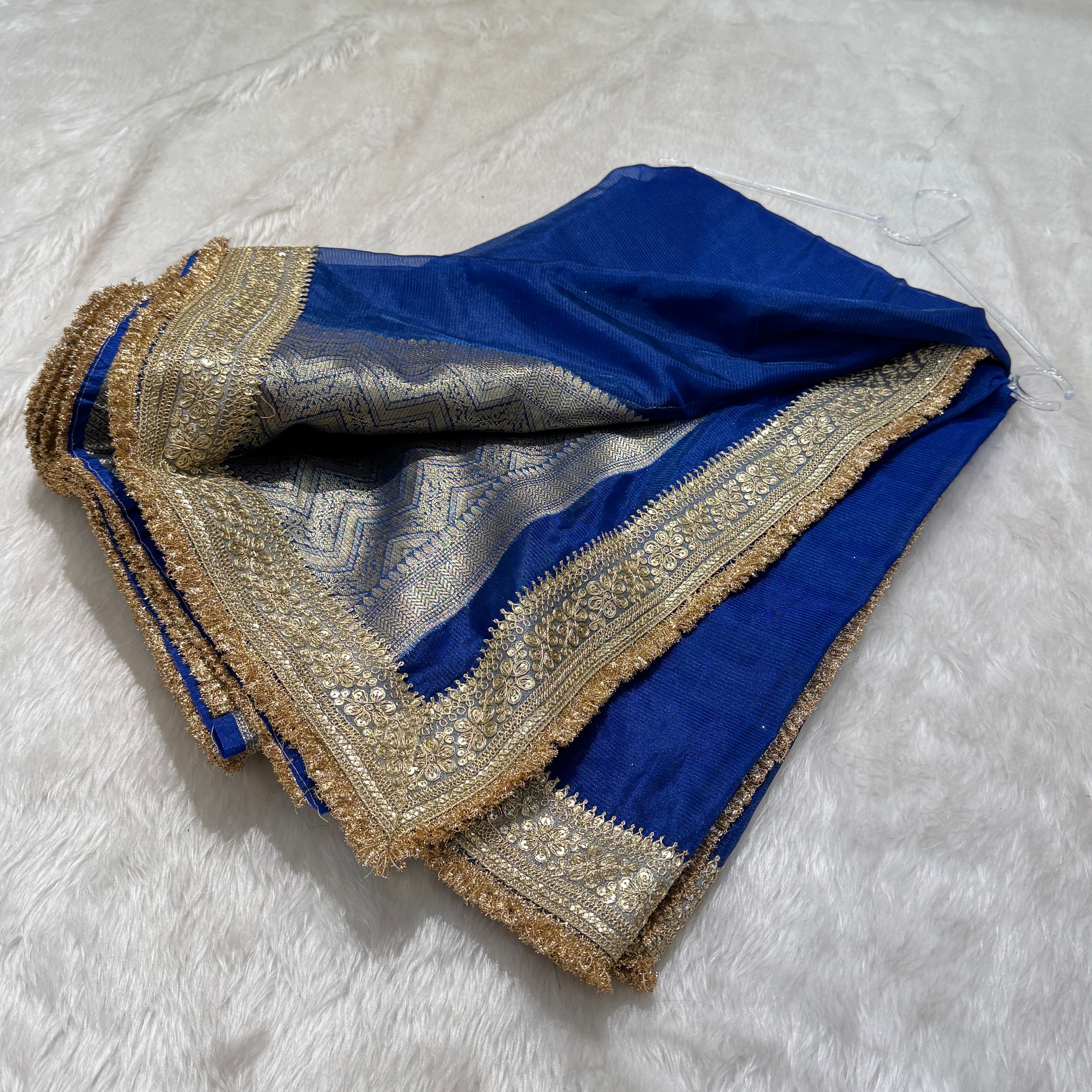 Semi Pure Tissue Silk Saree with Heavy Gotta Patti in Royal Blue Shades TGP08