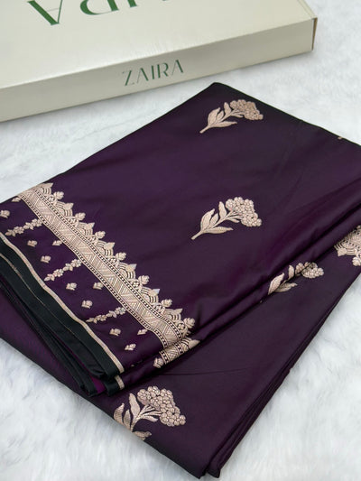 Wine Floral Booti Motif Mashru Silk Saree MSM-08