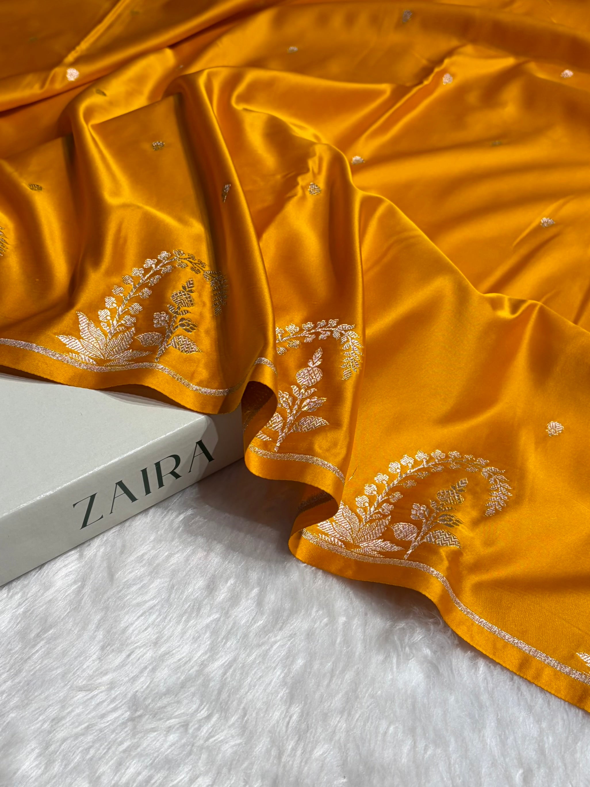 Mustard Boota With Floral Border Mashru Silk Saree MSM-95