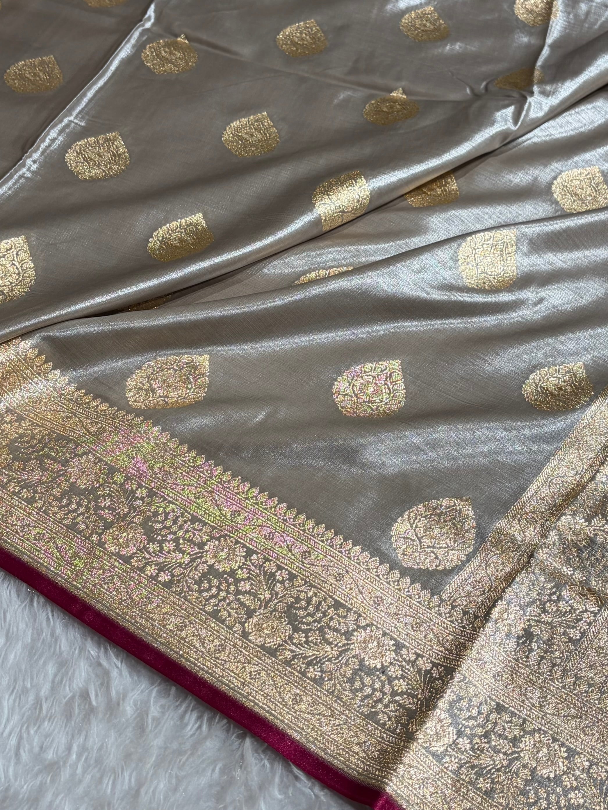 Ultra Light Weight Satin Silk Boota in Grey Shades SS05