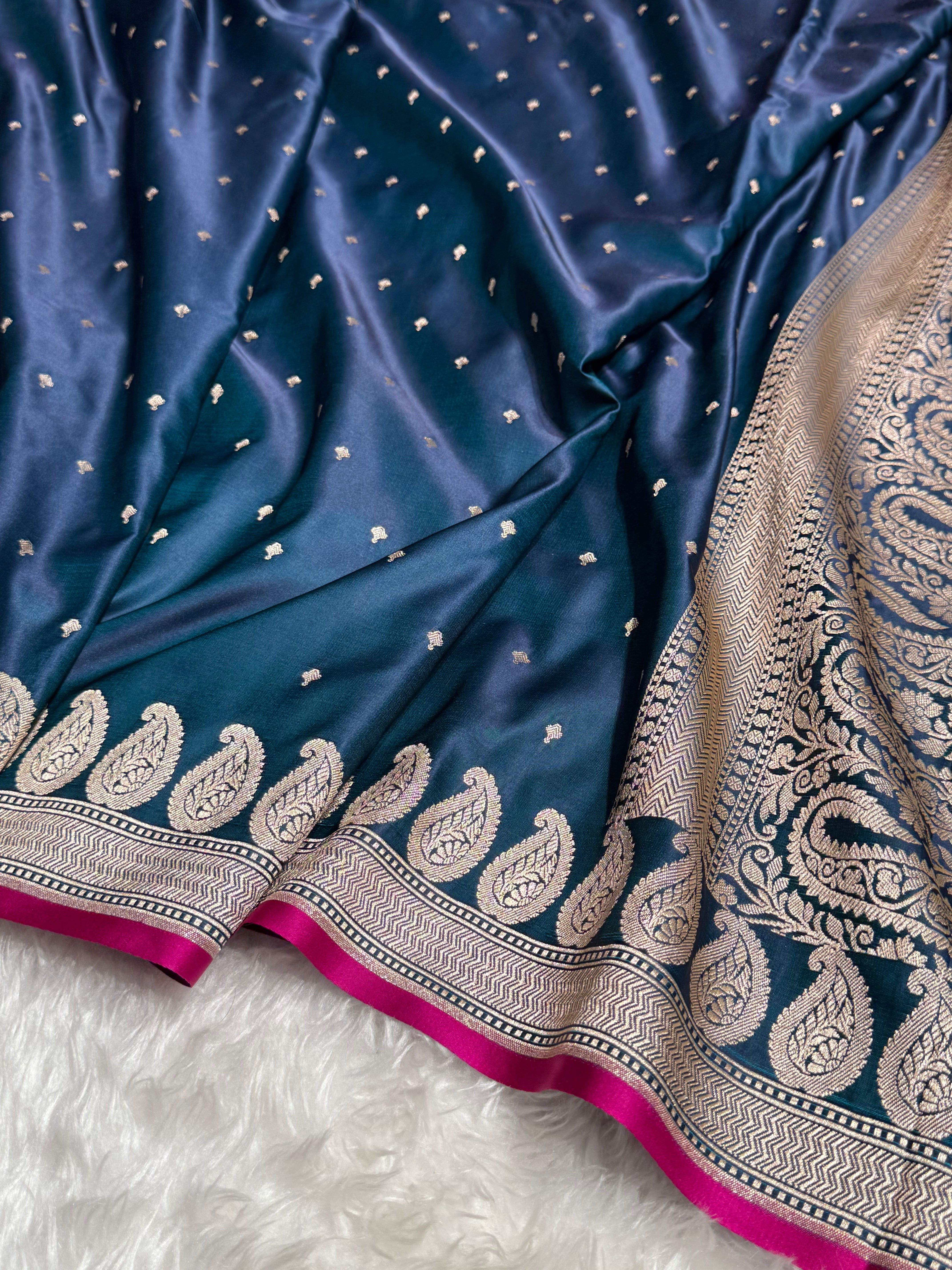 Teal Booti Motif Mashru Silk Saree