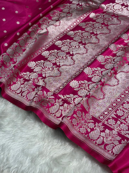 Pink Floral Boota With Floral Border Mashru Silk Saree MSM 79