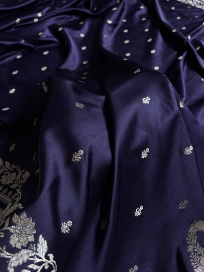 Banarasi Dark Purple Shades Floral Mashru Silk Saree MCS88