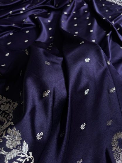 Banarasi Dark Purple Shades Floral Mashru Silk Saree MS88