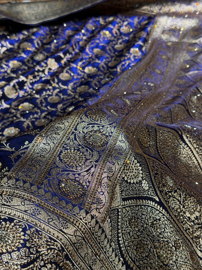 Banarasi Bridal Royal Blue Jaal with Swarovski Stone BSS13 (E)
