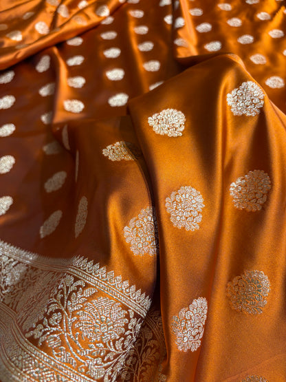 Banarasi Satin Katan Saree With Boota in Rust Shades SK109