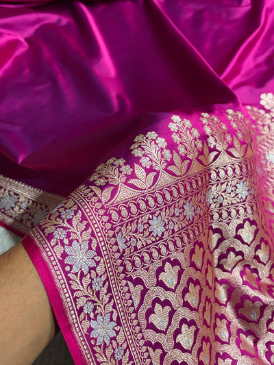 Cross Purple Shades Plain Banarasi With Minakari Floral Border Mashru Silk Saree MSM-123