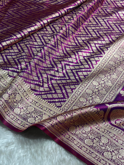 Cross Purple Shades Jaal Pattern Banarasi Satin Silk Saree SS56