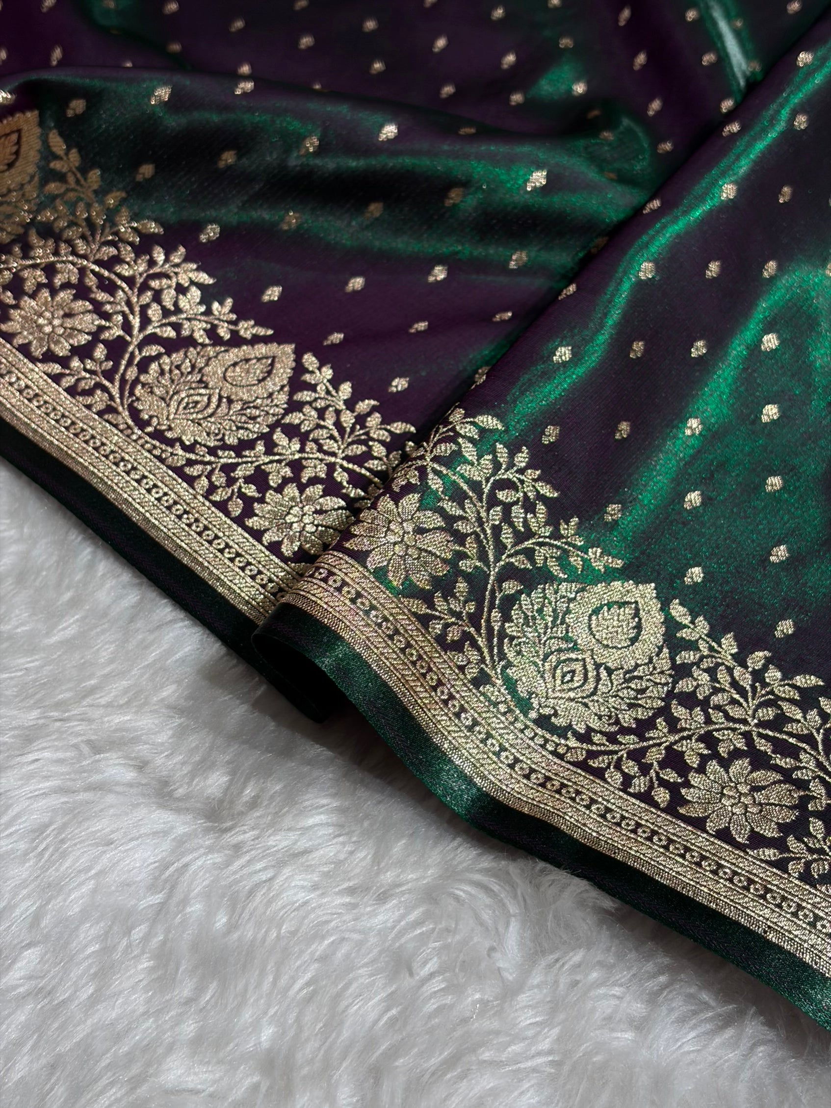 Satin Silk Saree Floral Boota in Greenish Wine Shades SS28