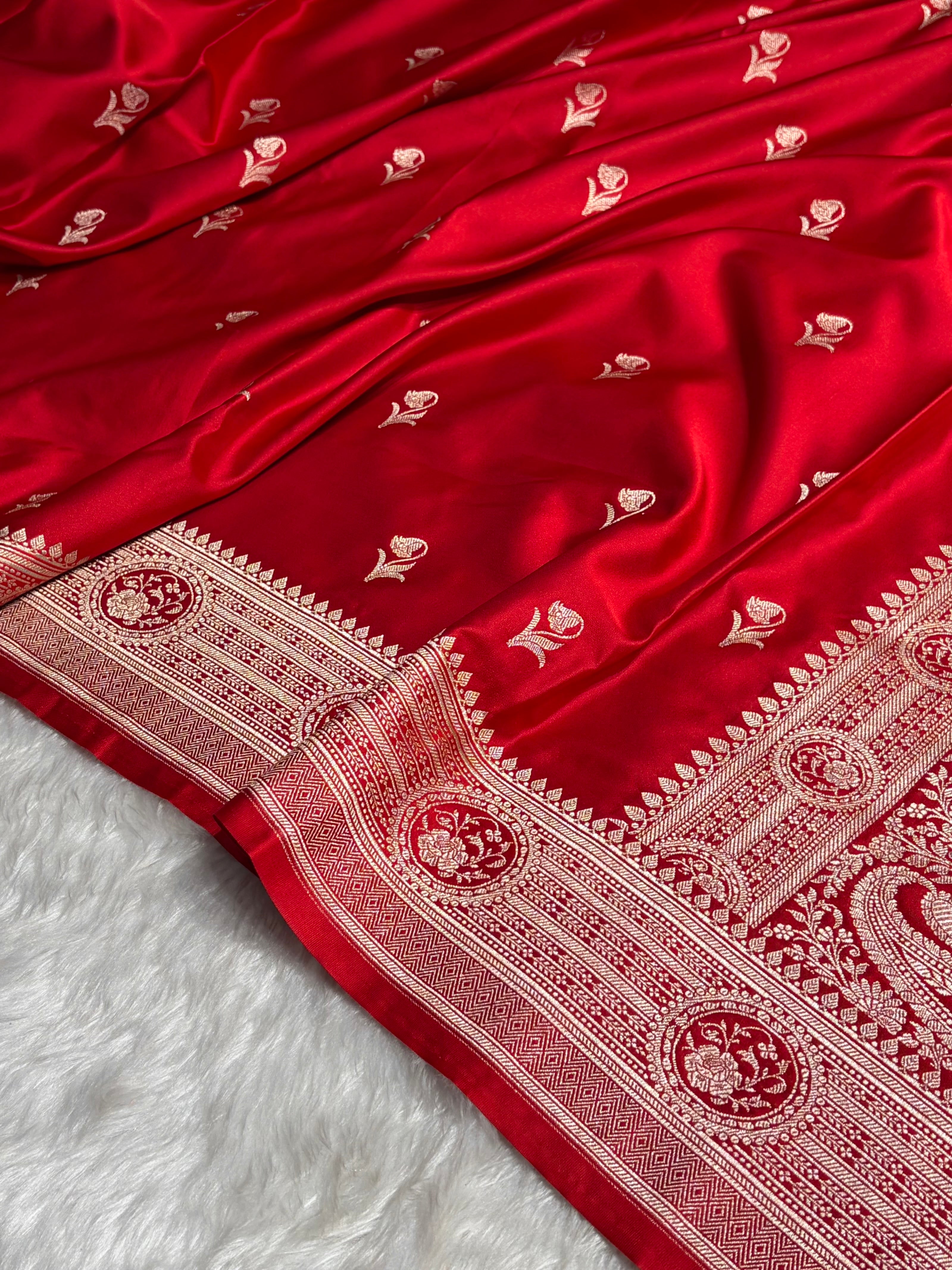 Maroon Boota With Floral Border Mashru Silk Saree MSM-96