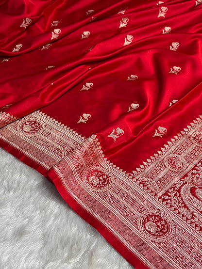 Maroon Boota With Floral Border Mashru Silk Saree MSM-96