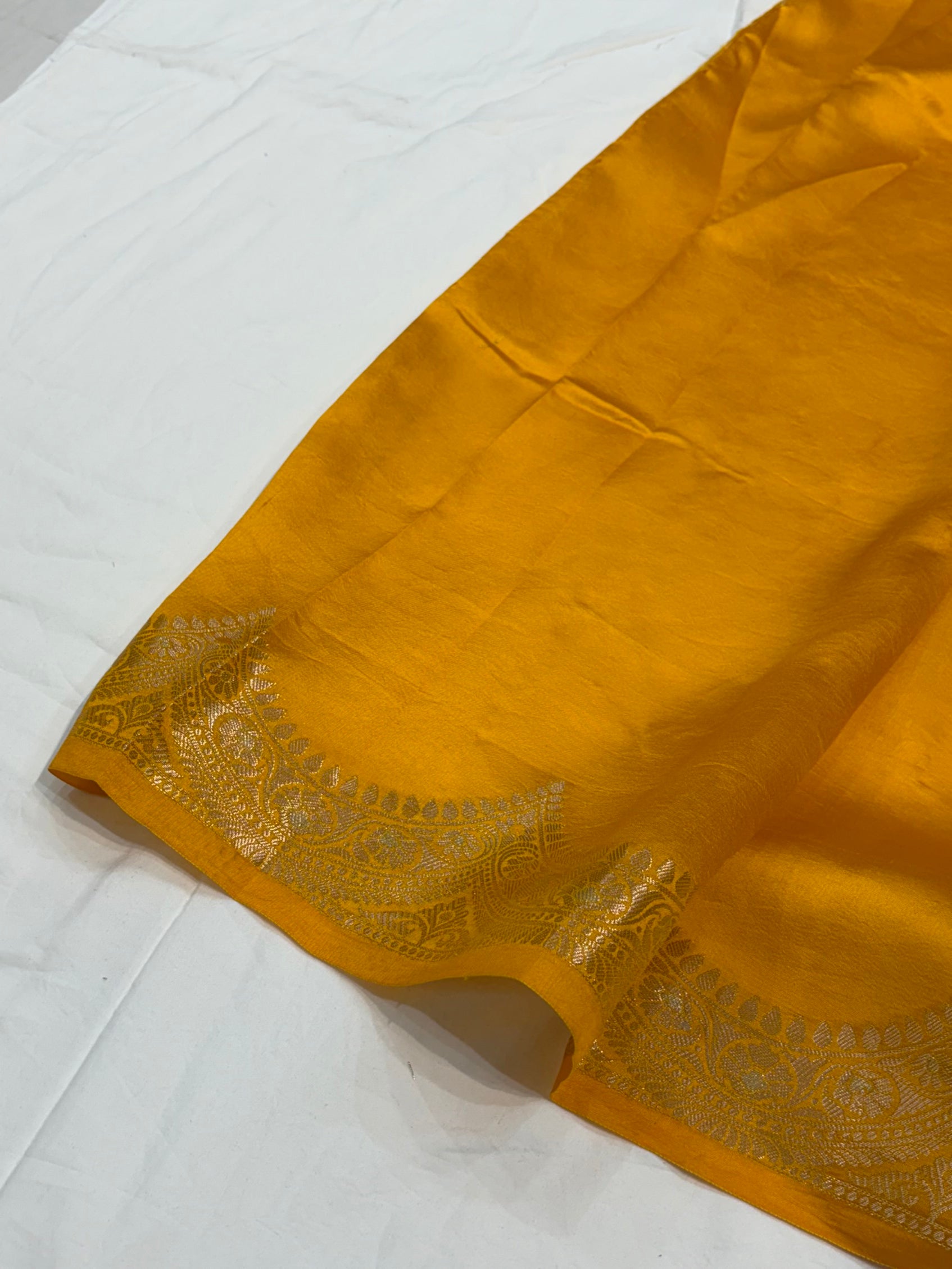 Mustard Flower Booti Pure Caramel Silk Saree