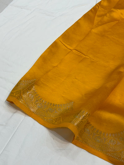 Mustard Flower Booti Pure Caramel Silk Saree