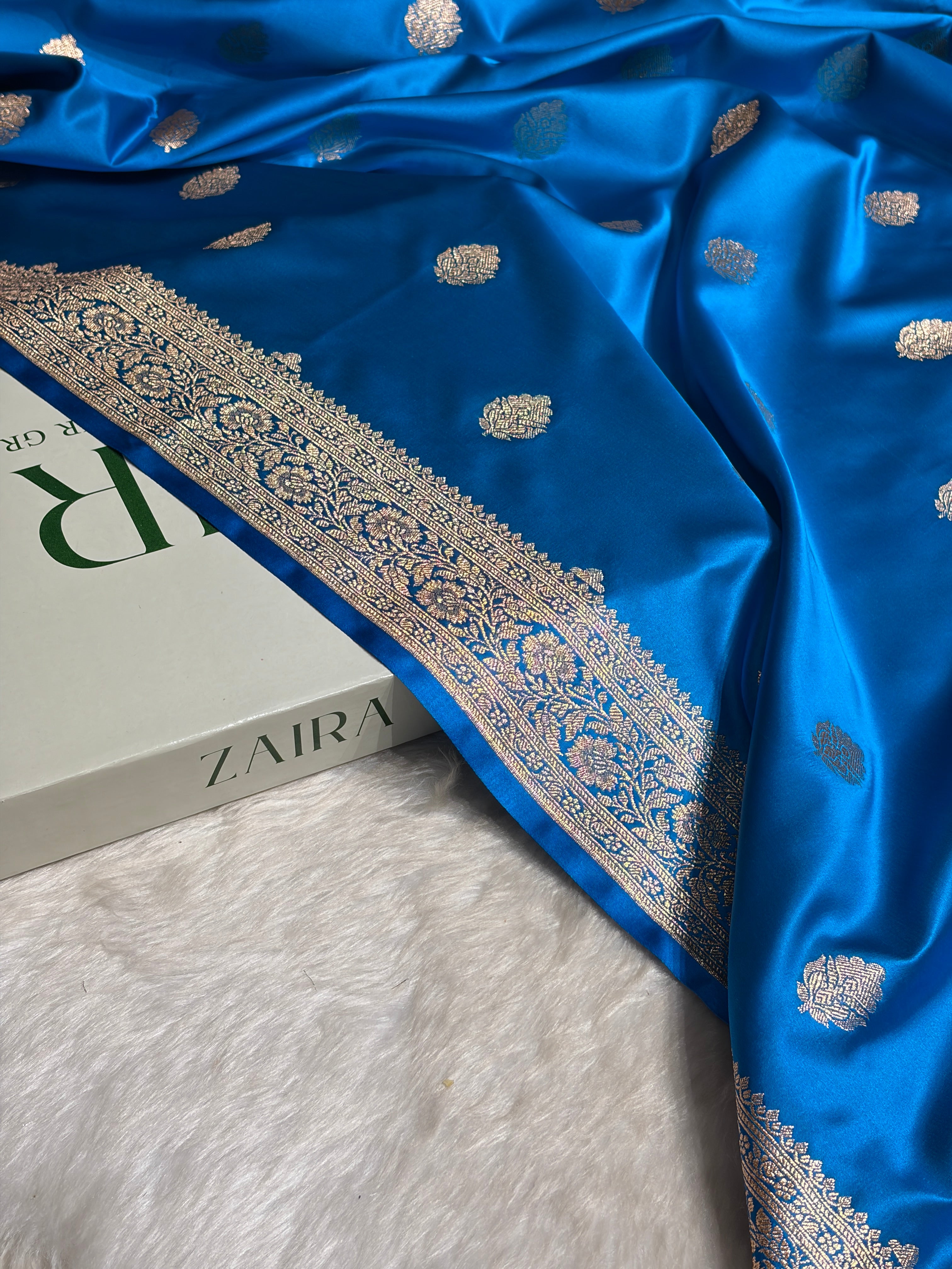Firozi Booti Pattern Satin Katan Silk Saree SK65