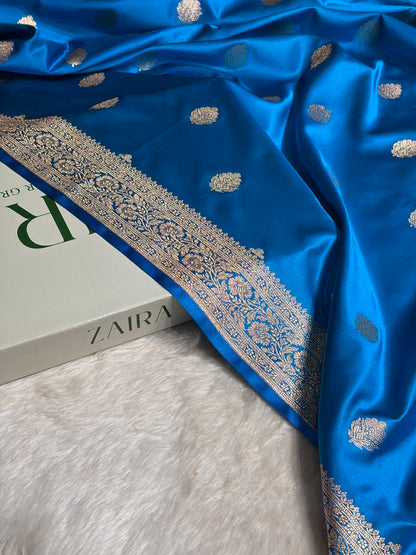 Firozi Booti Pattern Satin Katan Silk Saree SK65