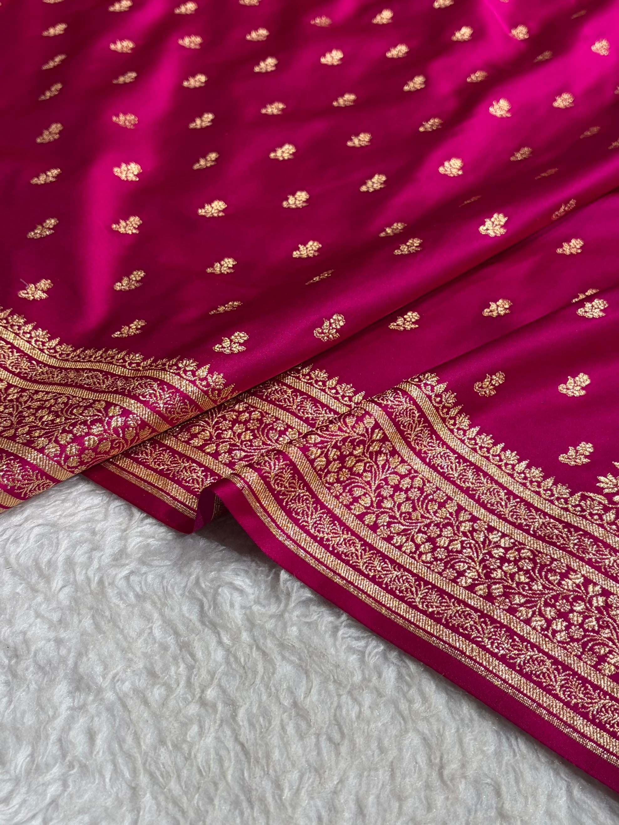 Banarasi Satin Katan Saree With Boota in Rani Shades SK89