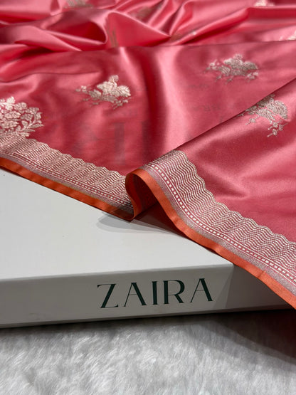 Banarasi Peach Shades Floral Mashru Silk Saree MCS87
