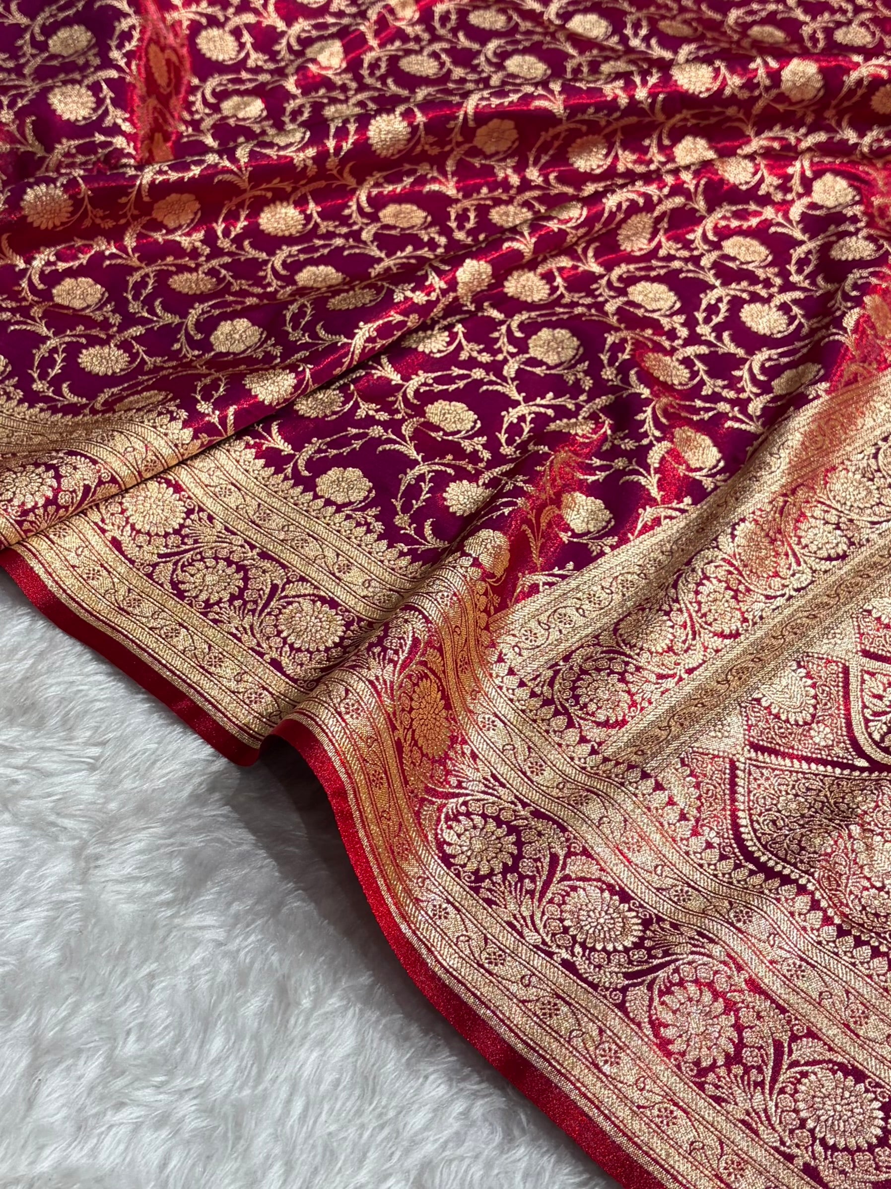 Ultra Light Weight Satin Silk Jaal in Cross Red Shades SS13