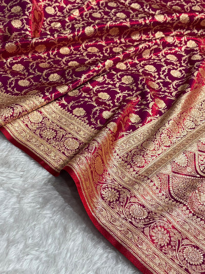 Ultra Light Weight Satin Silk Jaal in Magentic Red Red Shades SS13