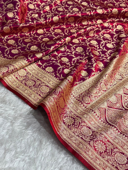 Ultra Light Weight Satin Silk Jaal in Magentic Red Red Shades SS13