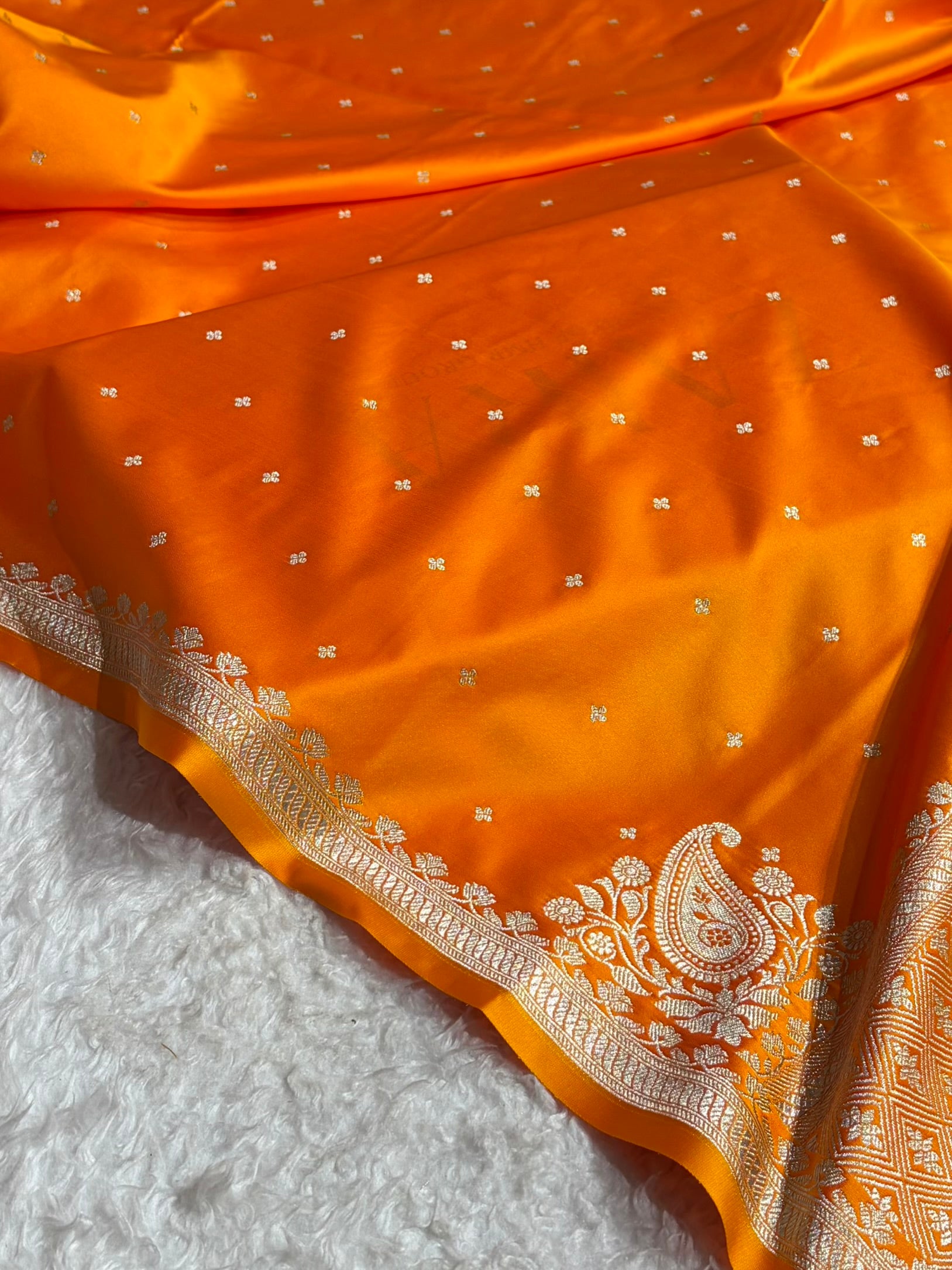 Fire Gold Shades Banarasi Boota Pattern Floral Mashru Silk Saree MSM-119