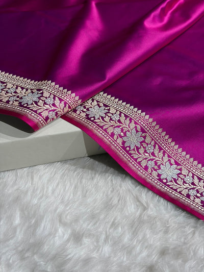 Cross Purple Shades Plain Banarasi With Minakari Floral Border Mashru Silk Saree MSM-123