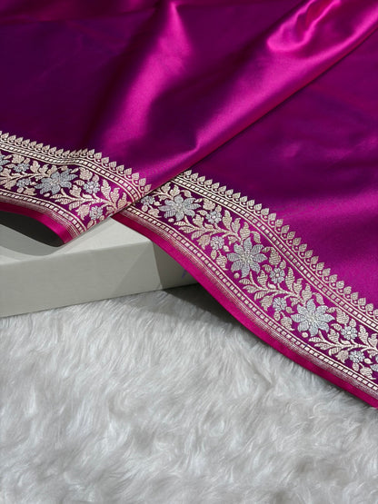 Cross Purple Shades Plain Banarasi With Minakari Floral Border Mashru Silk Saree MSM-123
