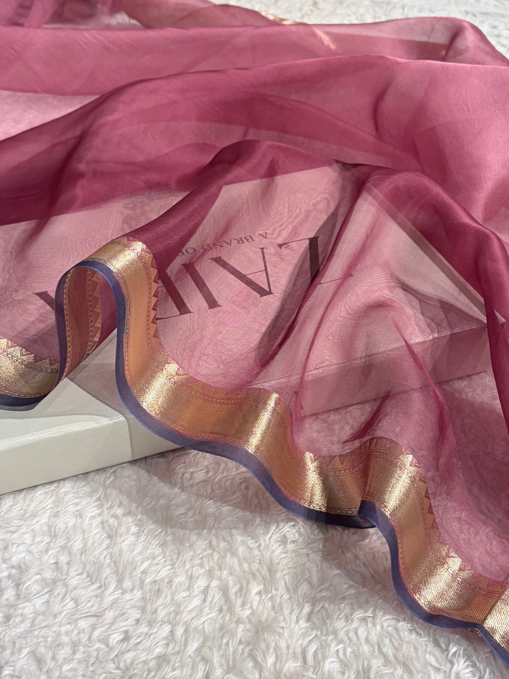 Pure Organza Mauve Pink Banarasi Silk Saree PO-01