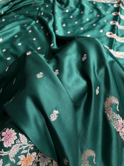 Banarasi Dark Rama Shades Minakari Floral Mashru Silk Saree MS88