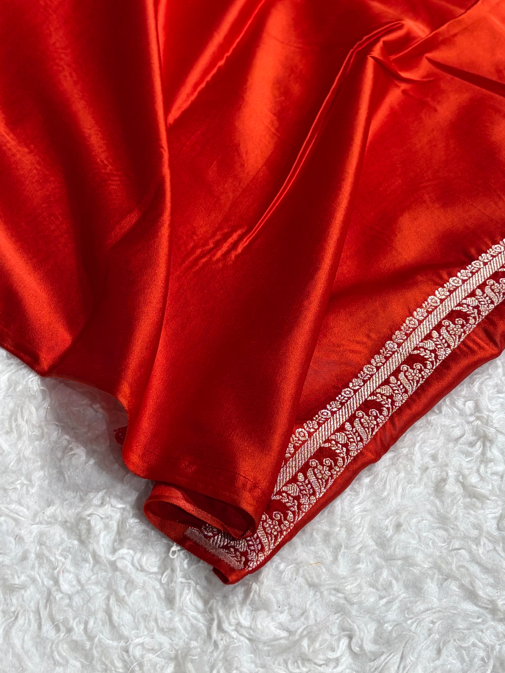 Skirt Border Rust Bananasi Minakari Mashru Silk Saree MS13