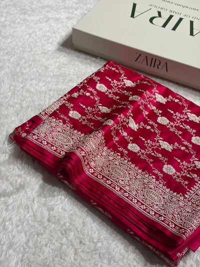Banarasi Rani Pink Shades Floral Mashru Silk Saree MCS92