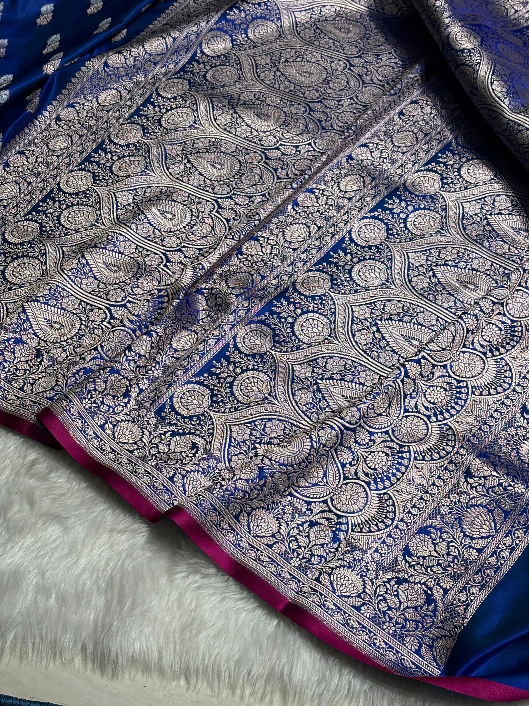 Royal Blue Shades Floral Booti Mashru Silk Saree MSM-69