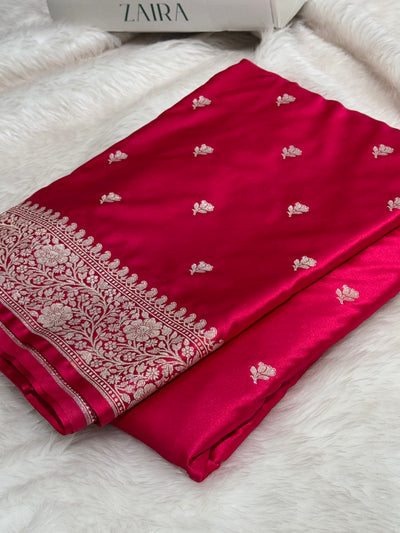 Ruby Pink floral Booti Mashru Silk Saree MCS40