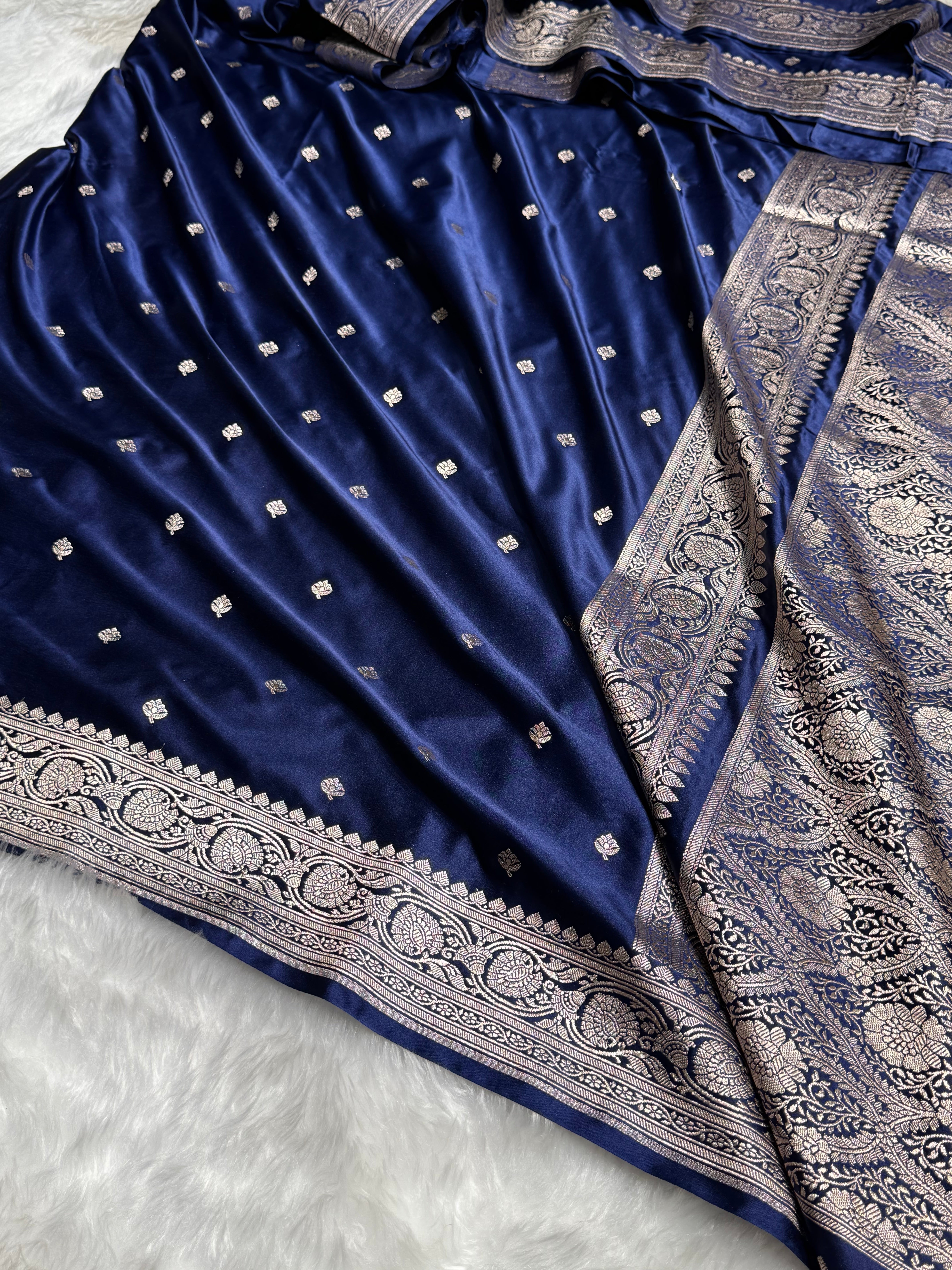 Navy Mashru Satin Silk Booti