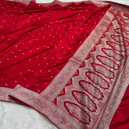 Bridal Red Booti Motif Mashru Silk Saree