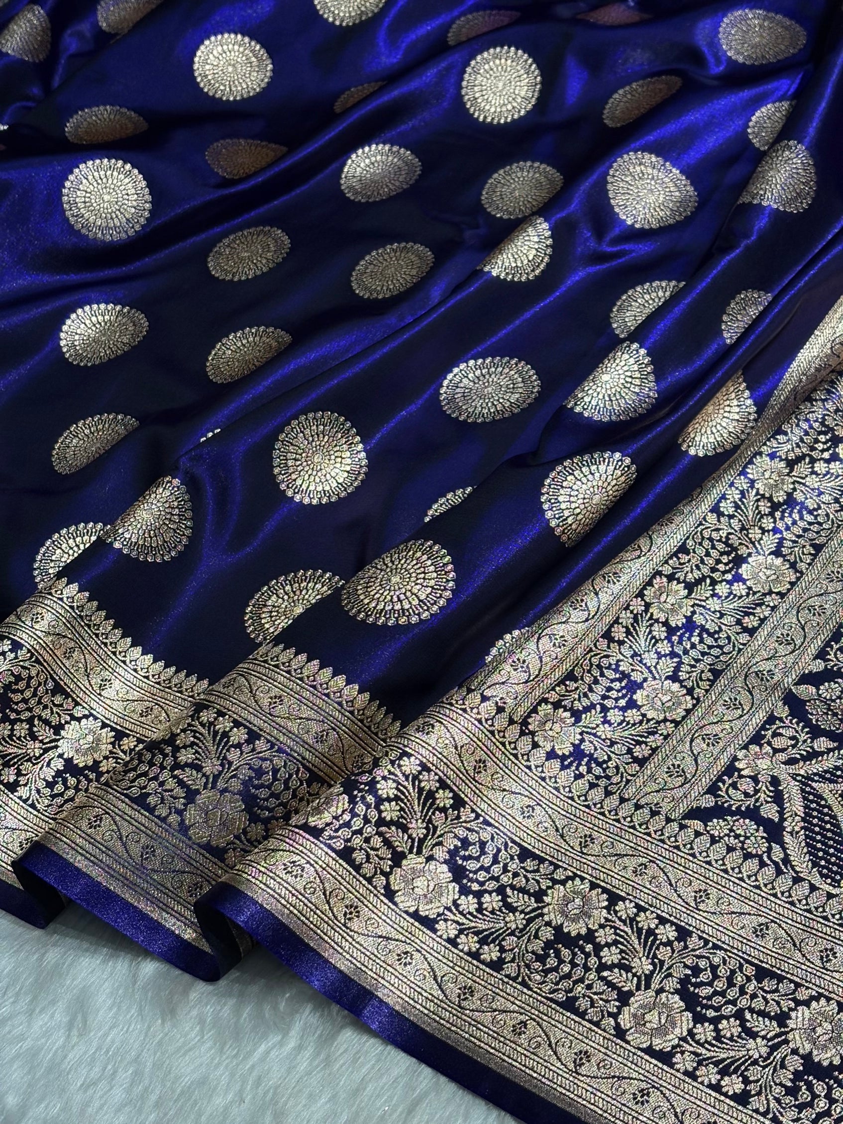 Royal Blue Shades Banarasi Satin Silk Saree SS33