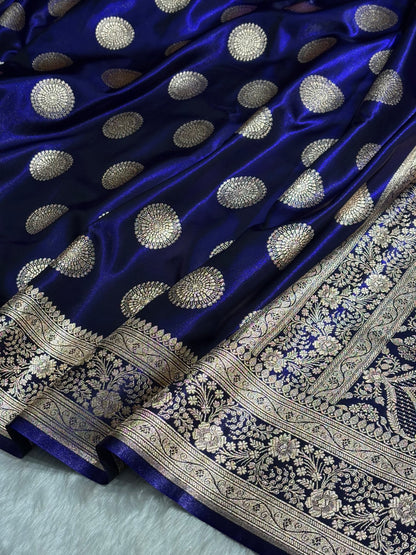 Royal Blue Shades Banarasi Satin Silk Saree SS33