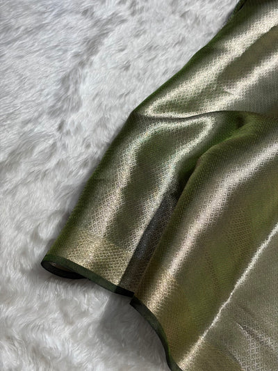 Bottle Green Shades With Floral Embroidered Pure Tissue Silk Saree with Brocade Blouse PTE-09